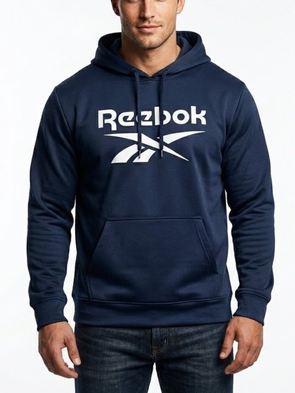 Reebok Gorpcore Navy Performance Fleece Hoodie XXL Big Logo Pullover